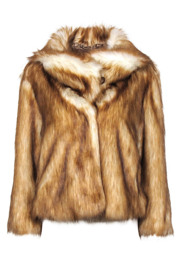 Current Boutique-Adrienne Landau - Tan & White Faux Fur Clasped Coat Sz M