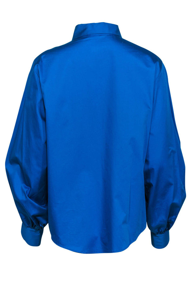 Current Boutique-Agnona - Bright Cerulean Blue Collared Cotton Blouse Sz 10