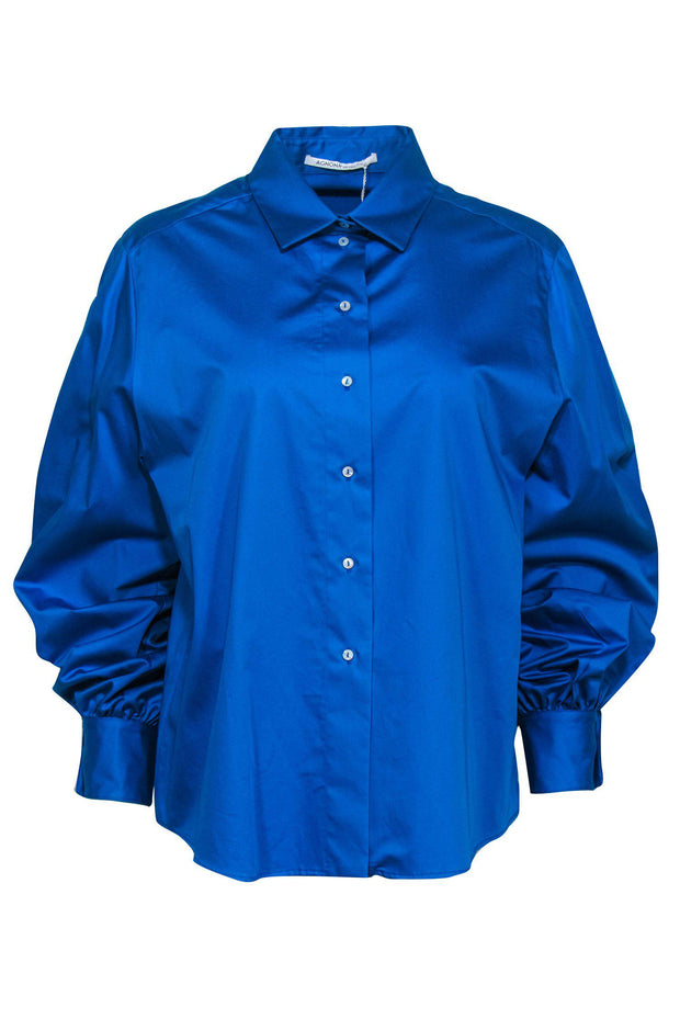 Current Boutique-Agnona - Bright Cerulean Blue Collared Cotton Blouse Sz 10