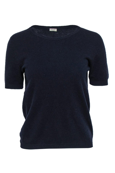 Current Boutique-Agnona - Navy Short Sleeve Wool Blend Sweater Sz L