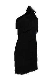 Current Boutique-Aidan Mattox - Black Fringe Sleeveless Shift Dress w/ Bow Sz 6
