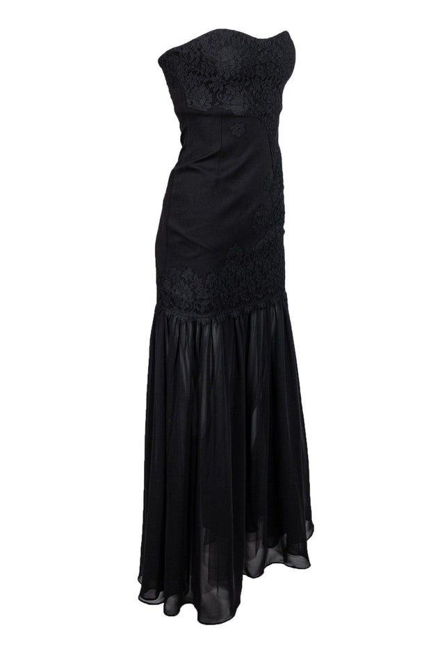Current Boutique-Aidan Mattox - Black Mermaid-Style Strapless Gown w/ Lace Sz 4
