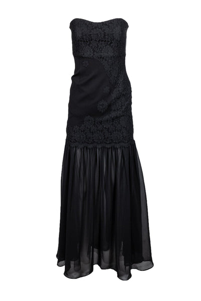 Current Boutique-Aidan Mattox - Black Mermaid-Style Strapless Gown w/ Lace Sz 4