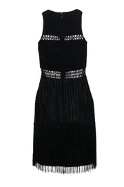Current Boutique-Aidan Mattox - Black Sleeveless Sheath Dress w/ Crochet Trim & Fringe Sz 4