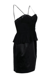 Current Boutique-Aidan Mattox - Black Strapless Pleated Sheath Dress w/ Jeweled Neckline Sz 8