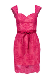 Current Boutique-Aidan Mattox - Hot Pink Embroidered Bodycon Dress Sz 6