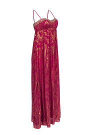 Current Boutique-Aidan Mattox - Hot Pink Metallic Gold Beaded Maxi Dress Sz 10