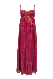 Current Boutique-Aidan Mattox - Hot Pink Metallic Gold Beaded Maxi Dress Sz 10