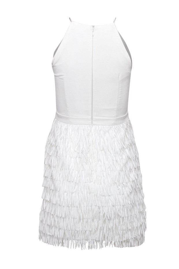 Current Boutique-Aidan by Aidan Mattox - White Sleeveless Sheath Dress w/ Fringe Skirt Sz 0