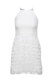 Current Boutique-Aidan by Aidan Mattox - White Sleeveless Sheath Dress w/ Fringe Skirt Sz 0