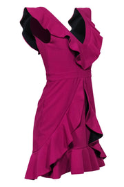 Current Boutique-Aijek - Fuchsia Ruffle Plunge Cocktail Dress Sz S