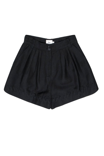 Current Boutique-Aje - Black High-Waist Shorts w/ Braided Trim Sz 12