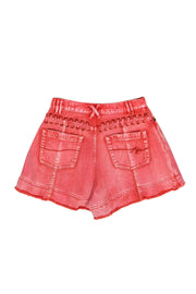 Current Boutique-Aje - Red Faded High-Waisted Denim "Framework" Shorts w/ Stitched Trim Sz 4