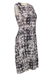 Current Boutique-Akris - Beige & Black Abstract Print Sleeveless Wool A-Line Dress Sz 4