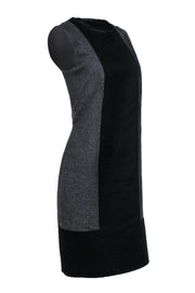 Current Boutique-Akris - Black & Grey Paneled Wool Blend Shift Dress w/ Metallic Shimmer Sz 12