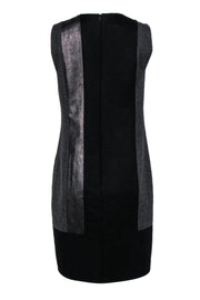 Current Boutique-Akris - Black & Grey Paneled Wool Blend Shift Dress w/ Metallic Shimmer Sz 12