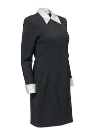 Current Boutique-Akris - Black Long Sleeve Collared Wool Shift Dress Sz 6