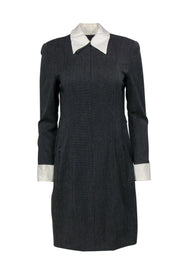 Current Boutique-Akris - Black Long Sleeve Collared Wool Shift Dress Sz 6