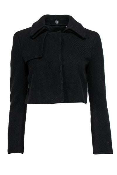 Current Boutique-Akris - Black Ribbed Wool Cropped Jacket Sz 6