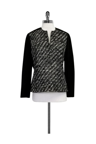 Current Boutique-Akris - Black Tweed Half Zip Jacket Sz 10