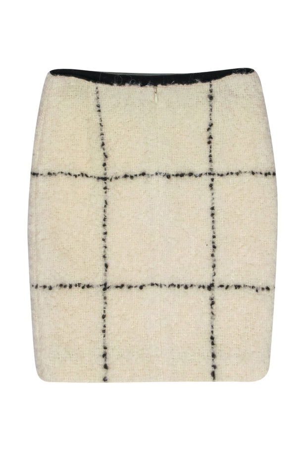 Current Boutique-Akris - Cream Grid Patterned Fuzzy Alpaca & Wool Skirt Sz 2