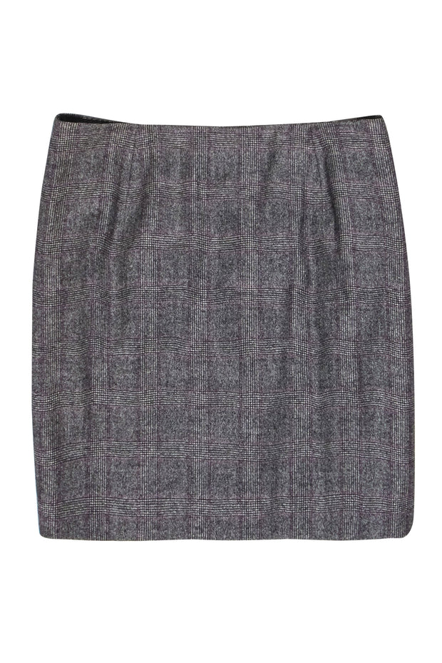 Current Boutique-Akris - Grey, Black & Purple Glen Plaid Pencil Skirt Sz 12