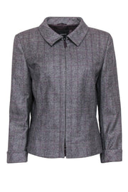 Current Boutique-Akris - Grey, Black & Purple Glen Plaid Zip-Up Jacket Sz 12