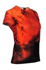 Current Boutique-Akris - Orange & Black Marbled Short Sleeved Top Sz S