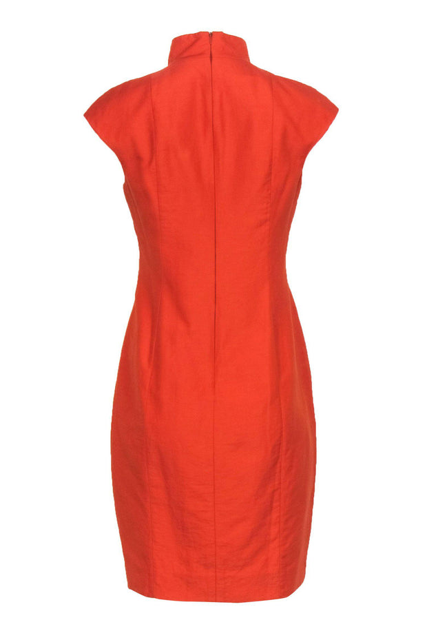 Current Boutique-Akris - Orange Cotton Blend Notch Neck Sheath Dress Sz 8