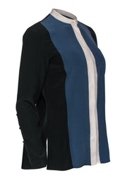 Current Boutique-Akris Punto - Black, Blue, & White Colorblock Silk Blouse Sz 6