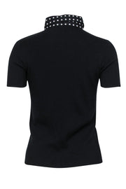 Current Boutique-Akris Punto - Black Short Sleeve Button-Up Top w/ Polka Dot Trim Sz 12