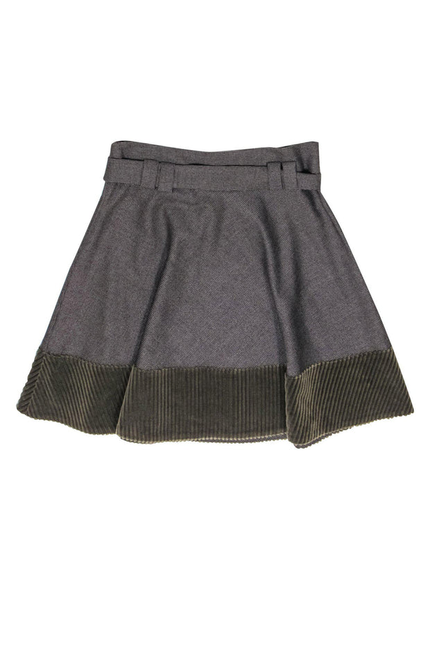 Current Boutique-Akris Punto - Brown Houndstooth Wool Skirt w/ Corduroy Hem Sz 10