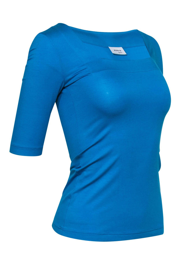 Current Boutique-Akris Punto - Caribbean Blue Square Neck Short Sleeve Top Sz 4