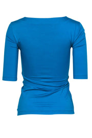 Current Boutique-Akris Punto - Caribbean Blue Square Neck Short Sleeve Top Sz 4