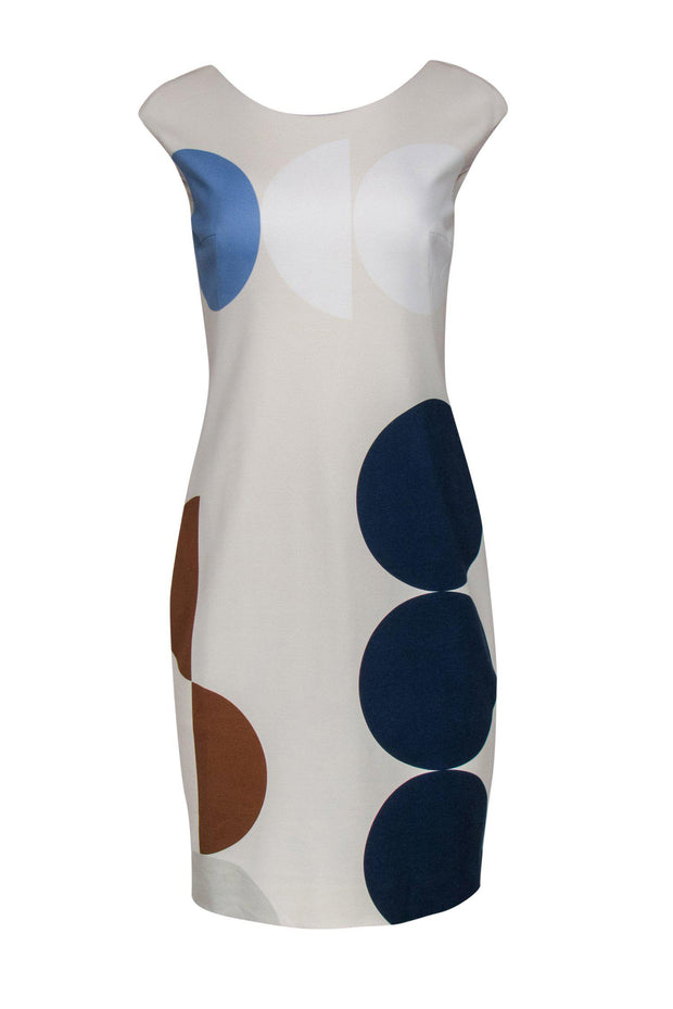 Akris Punto - Cream, Blue & Tan Circle Print Sleeveless Dress Sz S