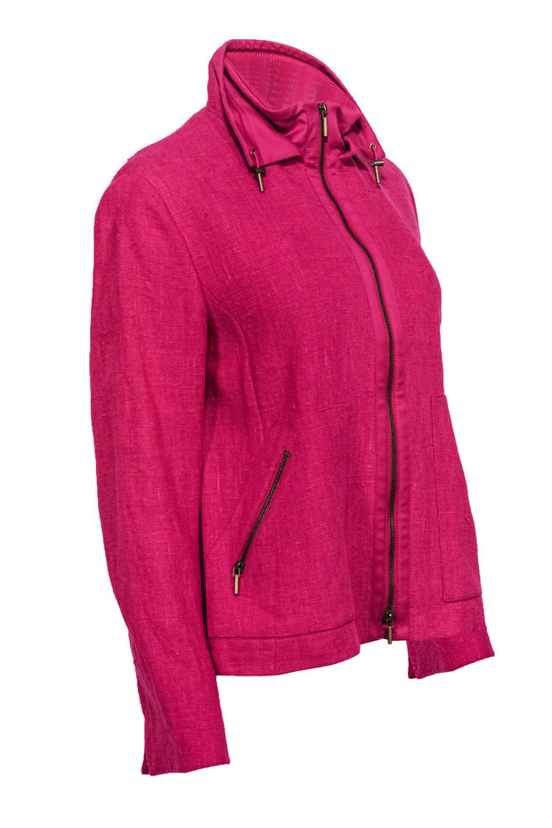 Current Boutique-Akris Punto - Hot Pink Linen Zip-Up Jacket Sz S