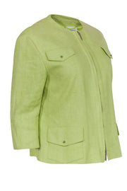 Current Boutique-Akris Punto - Lime Green Crop Sleeve Linen Jacket w/ Pockets Sz S