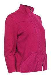 Current Boutique-Akris Punto - Magenta Knit Wool Zip-Up Cardigan Sz 14