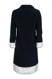 Current Boutique-Akris Punto - Navy Collared Shift Dress w/ White Trim Sz 6