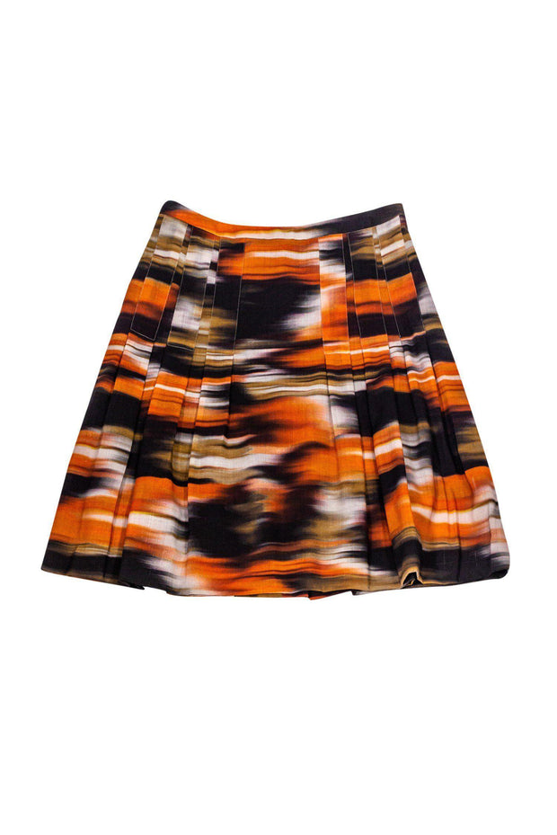 Current Boutique-Akris Punto - Orange & Black Pleated Skirt Sz 6