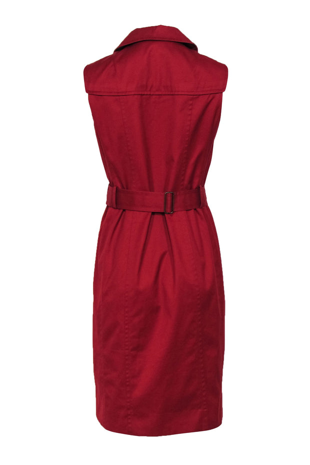 Current Boutique-Akris Punto - Red Cotton Vest-Style Belted Zip-Up Dress Sz 8