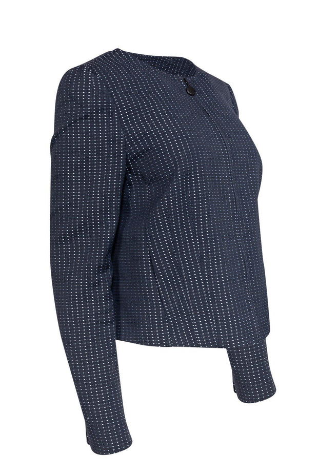 Current Boutique-Akris Punto - Slate Blue Cotton Blend Jacket w/ Polka Dots Sz M