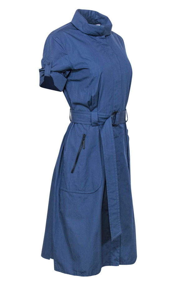 Current Boutique-Akris Punto - Smokey Blue Rolled Collar Utility Dress w/ Belt Sz 8