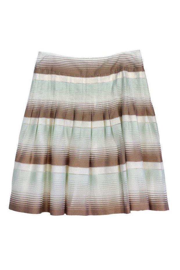 Current Boutique-Akris Punto - Tan & Brown Striped Cotton & Silk Skirt Sz 8