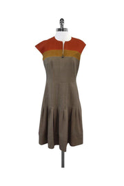 Current Boutique-Akris Punto - Taupe & Orange Wool Cap Sleeve Dress Sz 8