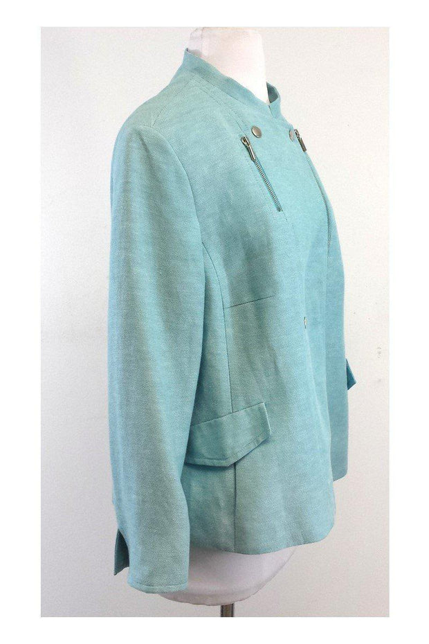 Current Boutique-Akris Punto - Turquoise Linen Zip Up Jacket Sz 12