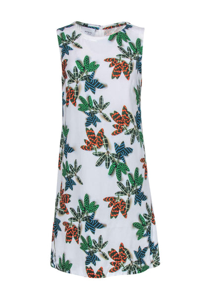 Current Boutique-Akris Punto - White Sleeveless Shift Dress w/ Foliage Print Sz 8