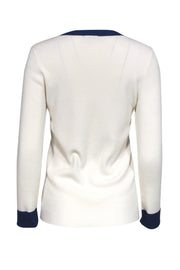 Current Boutique-Akris Punto - White Sweater w/ Blue Trim Sz 12