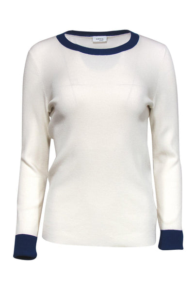 Current Boutique-Akris Punto - White Sweater w/ Blue Trim Sz 12