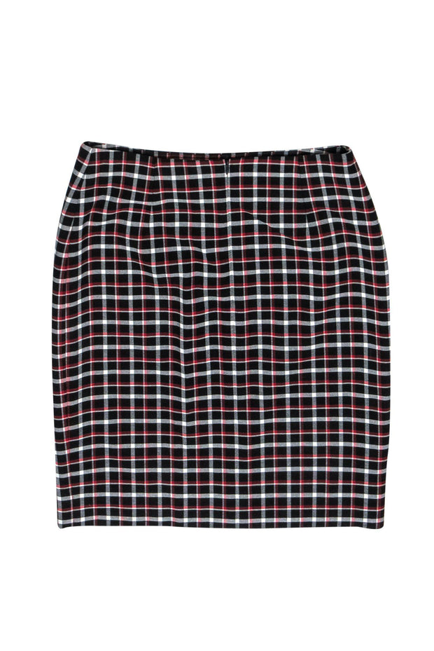 Current Boutique-Akris - Red, White & Black Plaid Pencil Skirt Sz 4